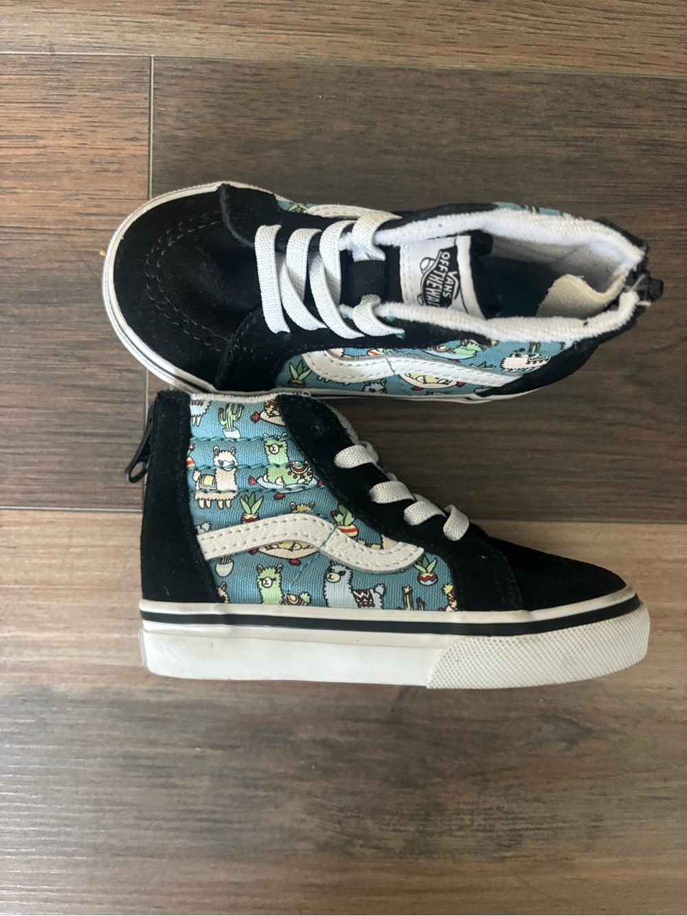 Vans Kids High-Top Sneakers - Black and Light Blue Llama Print